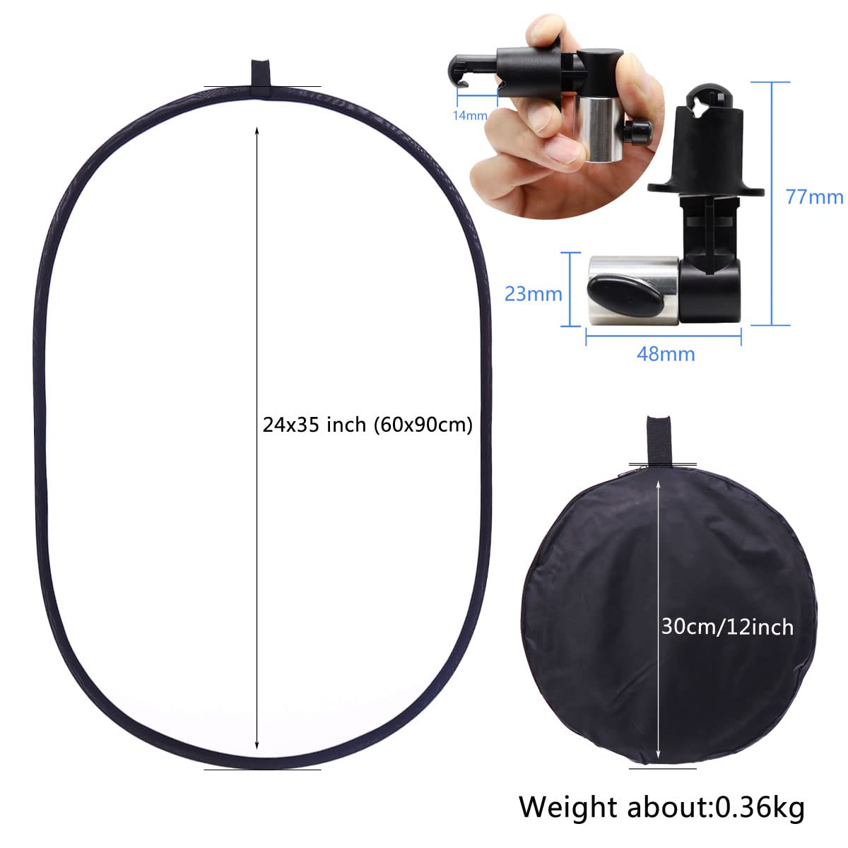 QQRASOAL Photography Light Reflector 5 in 1 Portable 60x90cm Oval Collapsible Multi Disc for Studio Camera Lighting and Diffuser - View 2 of 6