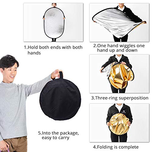 QQRASOAL Photography Light Reflector 5 in 1 Portable 60x90cm Oval Collapsible Multi Disc for Studio Camera Lighting and Diffuser - View 5 of 6