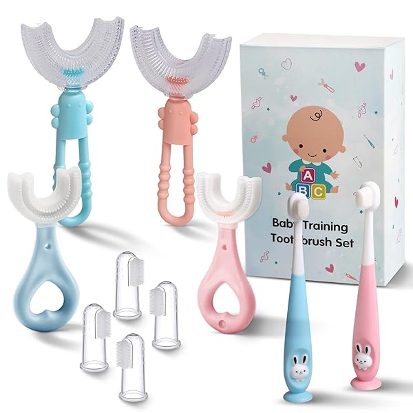 Frerdui Baby Toddler Infant Toothbrush Set for 6 to 12 Months Soft U-shaped Brush Gift for Kids Age 1 to 4 Years Brushing Essentials