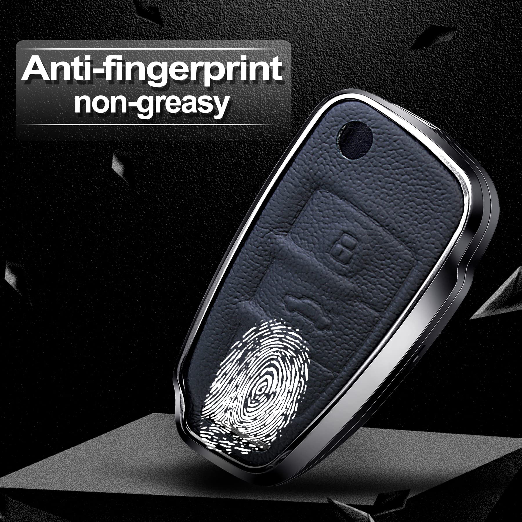 SK CUSTOM Black Leather Aluminum Frame Smart Key Case Cover for Audi A1 A3 A4 A5 A6 A8 Q3 Q5 Q7 R8 RS4 S3 S4 S5 S6 S8 TT 3 Button - View 3 of 6