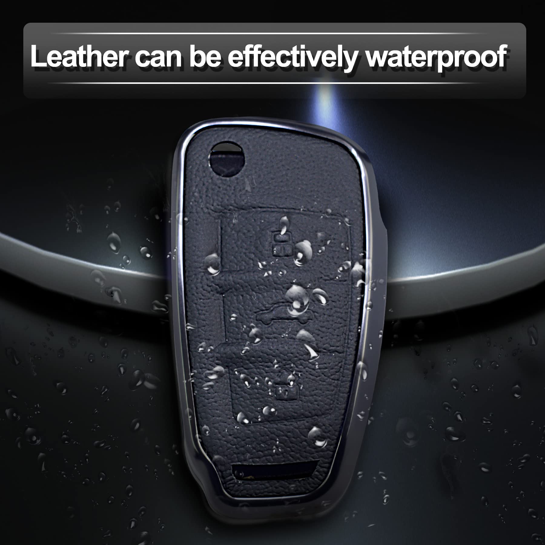 SK CUSTOM Black Leather Aluminum Frame Smart Key Case Cover for Audi A1 A3 A4 A5 A6 A8 Q3 Q5 Q7 R8 RS4 S3 S4 S5 S6 S8 TT 3 Button - View 4 of 6