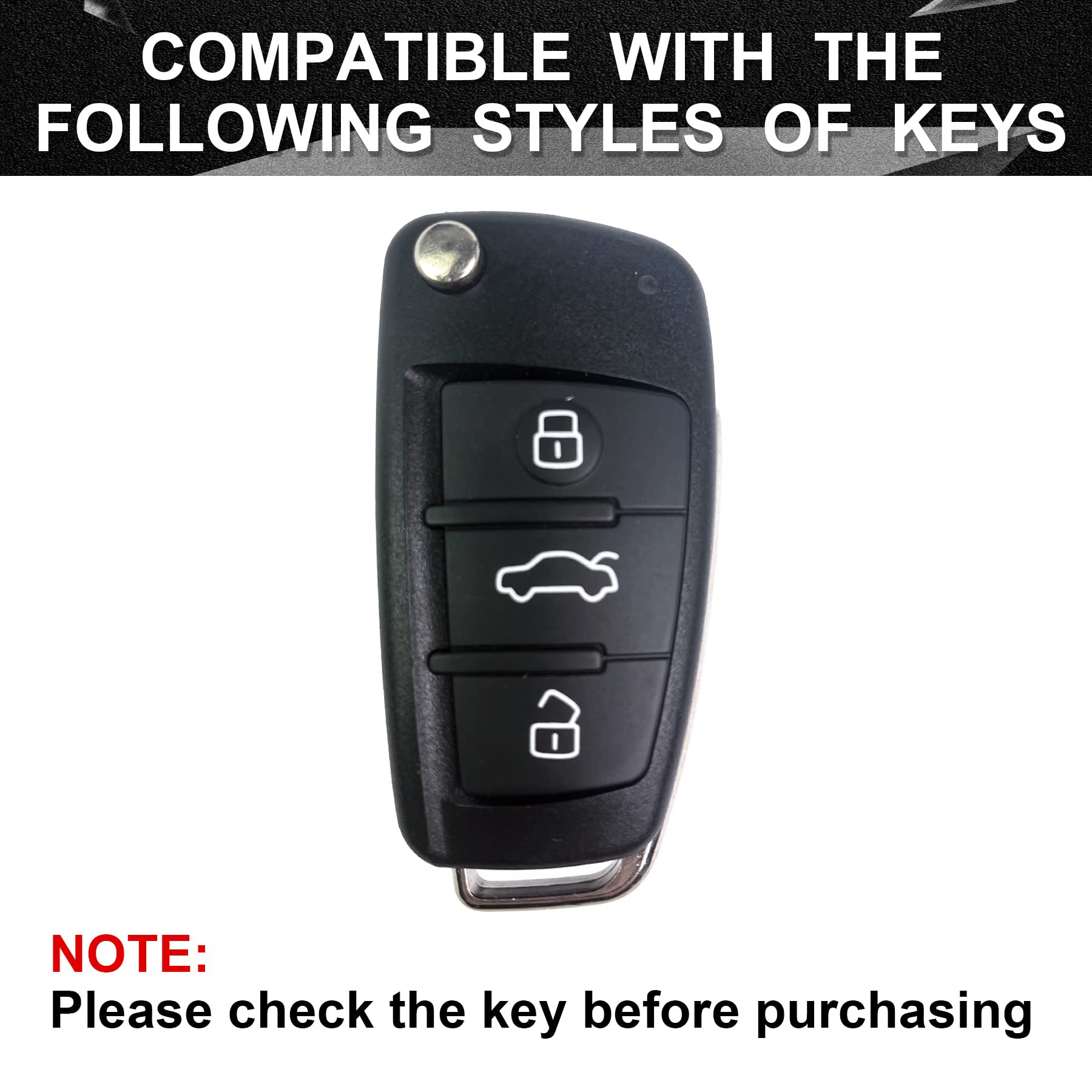 SK CUSTOM Black Leather Aluminum Frame Smart Key Case Cover for Audi A1 A3 A4 A5 A6 A8 Q3 Q5 Q7 R8 RS4 S3 S4 S5 S6 S8 TT 3 Button - View 6 of 6