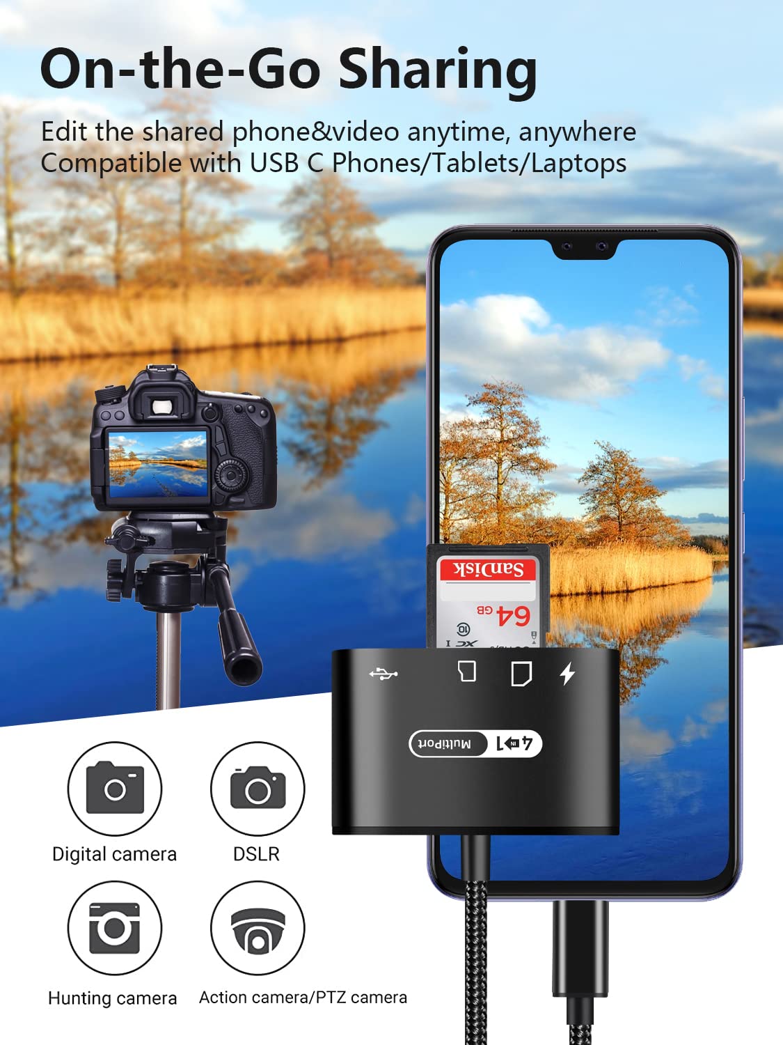 Vcddom USB C to SD Card Reader 4 in 1 Type C Micro SD TF Adapter with Charging Port for MacBook Pro iPad Pro and Camera - View 2 of 7