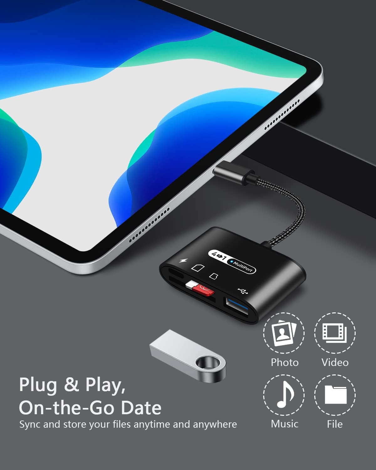 Vcddom USB C to SD Card Reader 4 in 1 Type C Micro SD TF Adapter with Charging Port for MacBook Pro iPad Pro and Camera - View 4 of 7