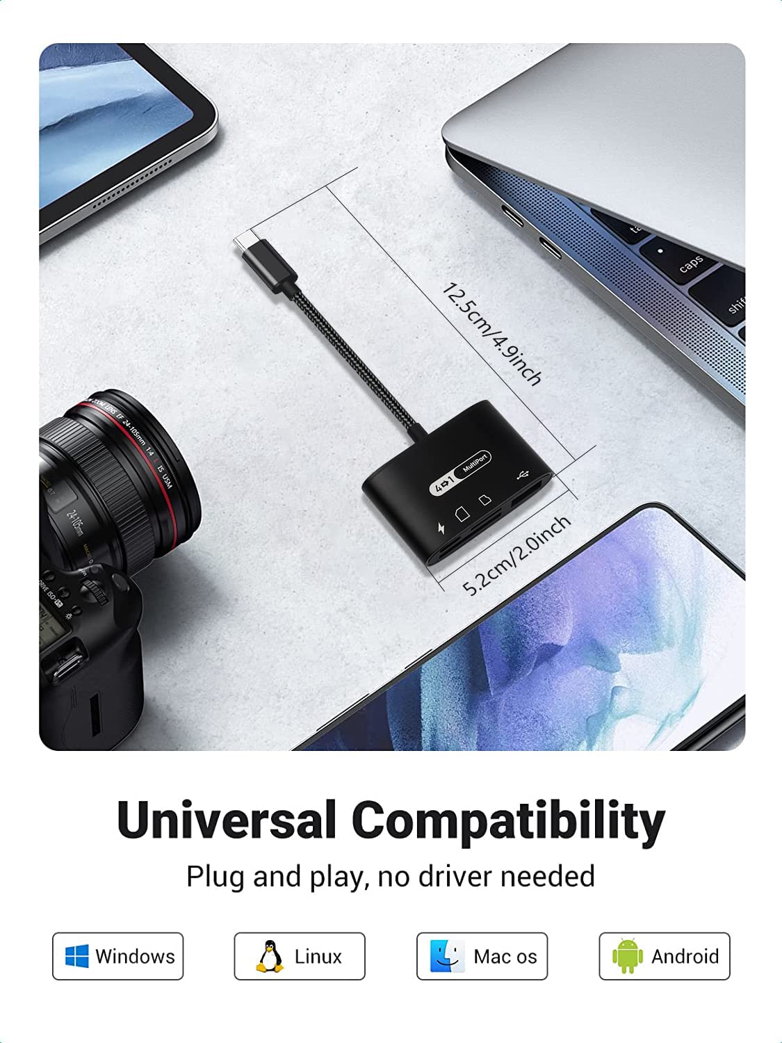 Vcddom USB C to SD Card Reader 4 in 1 Type C Micro SD TF Adapter with Charging Port for MacBook Pro iPad Pro and Camera - View 5 of 7