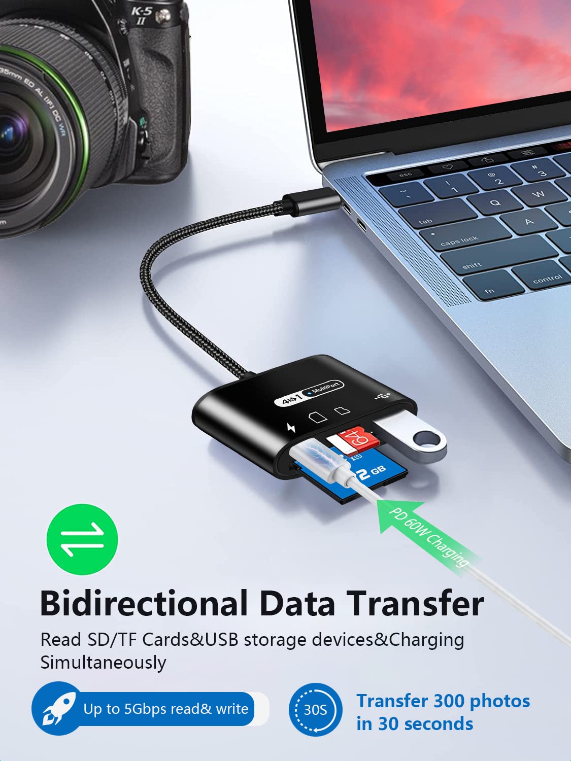 Vcddom USB C to SD Card Reader 4 in 1 Type C Micro SD TF Adapter with Charging Port for MacBook Pro iPad Pro and Camera - View 7 of 7