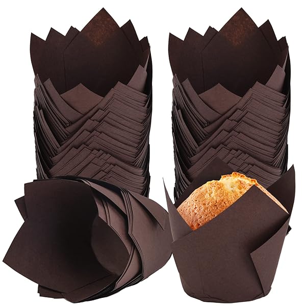 DC QZHMKJ PET 200Pcs Brown Tulip Cupcake Liners Premium Baking Cups for Weddings Birthdays Anniversaries and Special Occasions