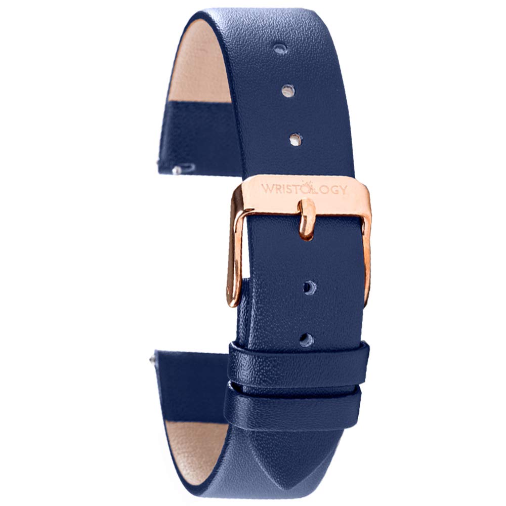 Wristology Wristology Navy Blue Leather Replacement Watch Band 16mm Quick Release Easy Change Strap for Men and Women 16-LB024