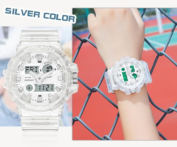 Gosasa Gosasa Sanda Large Dial Transparent Digital Watch Unisex Casual Dual Display Stopwatch Calendar 12H 24H B Transparent White - View 5 of 8