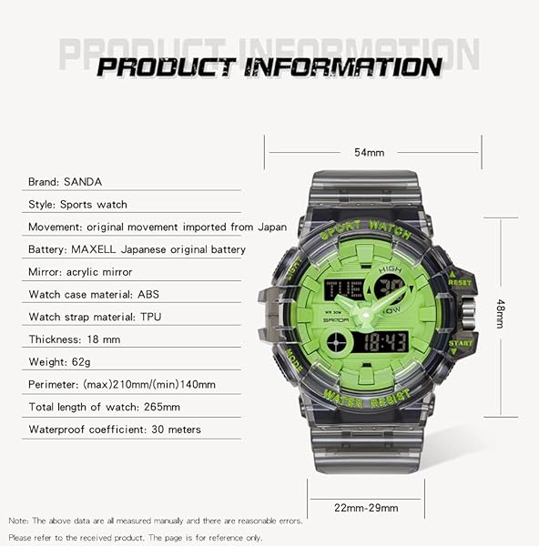 Gosasa Gosasa Sanda Large Dial Transparent Digital Watch Unisex Casual Dual Display Stopwatch Calendar 12H 24H B Transparent White - View 6 of 8