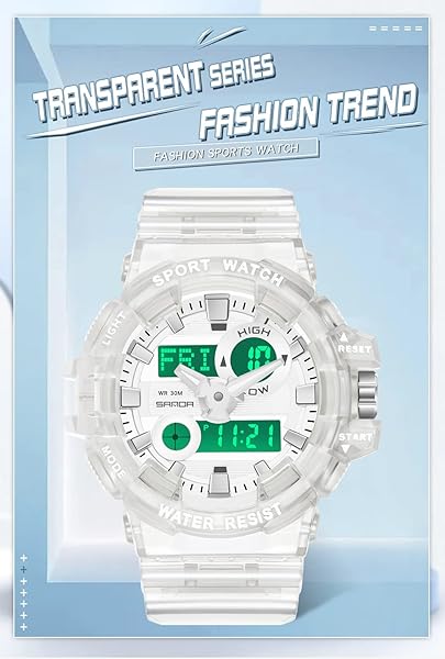 Gosasa Gosasa Sanda Large Dial Transparent Digital Watch Unisex Casual Dual Display Stopwatch Calendar 12H 24H B Transparent White - View 7 of 8