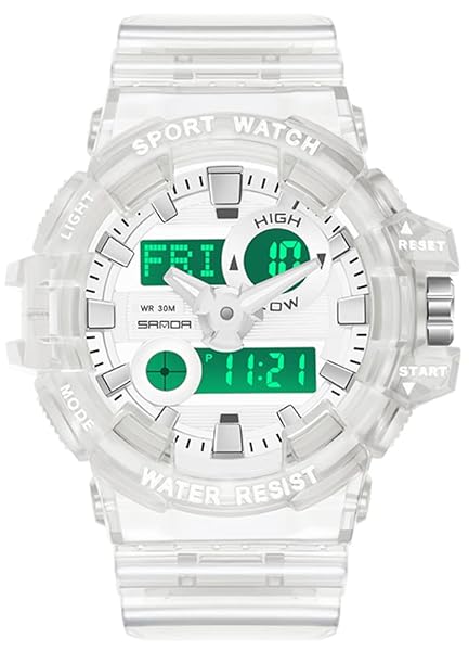 Gosasa Gosasa Sanda Large Dial Transparent Digital Watch Unisex Casual Dual Display Stopwatch Calendar 12H 24H B Transparent White
