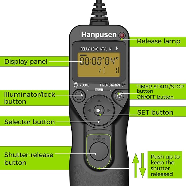 Hanpusen HANPUSEN Camera Timer Remote Shutter Release for Nikon Df, Z7, Z6, D750 & More - Perfect for Time Lapse Photography - View 9 of 10