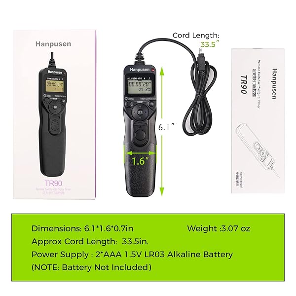 Hanpusen HANPUSEN Camera Timer Remote Shutter Release for Nikon Df, Z7, Z6, D750 & More - Perfect for Time Lapse Photography - View 10 of 10