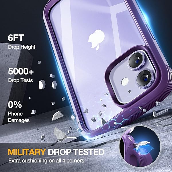 Miracase Miracase Glass Series iPhone 12 12 Pro Full Body Rugged Case with Tempered Glass Screen Protector and Camera Lens Protector Purple - View 4 of 7