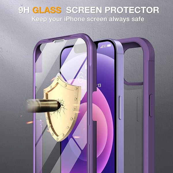 Miracase Miracase Glass Series iPhone 12 12 Pro Full Body Rugged Case with Tempered Glass Screen Protector and Camera Lens Protector Purple - View 6 of 7