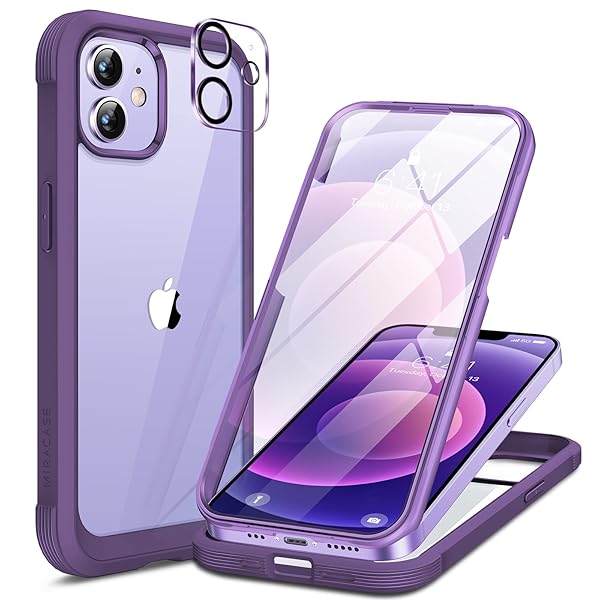 Miracase Miracase Glass Series iPhone 12 12 Pro Full Body Rugged Case with Tempered Glass Screen Protector and Camera Lens Protector Purple