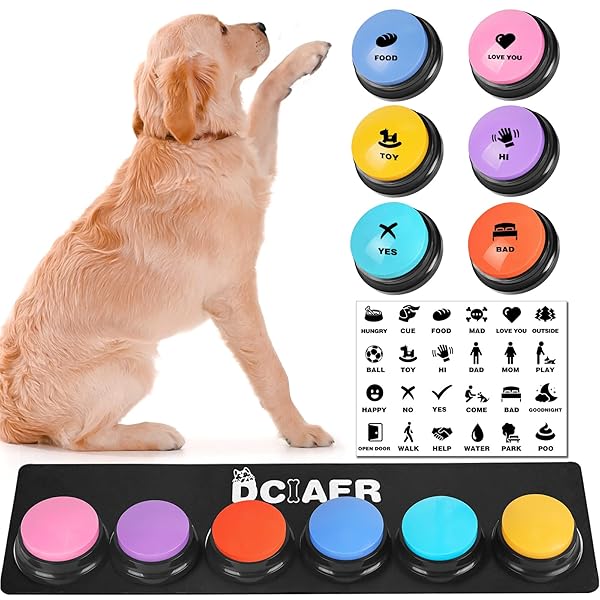 DCIAER DCIAER Dog Communication Buttons 4 Recordable Sound Buttons with Mat and Batteries for Pet Training and Interaction