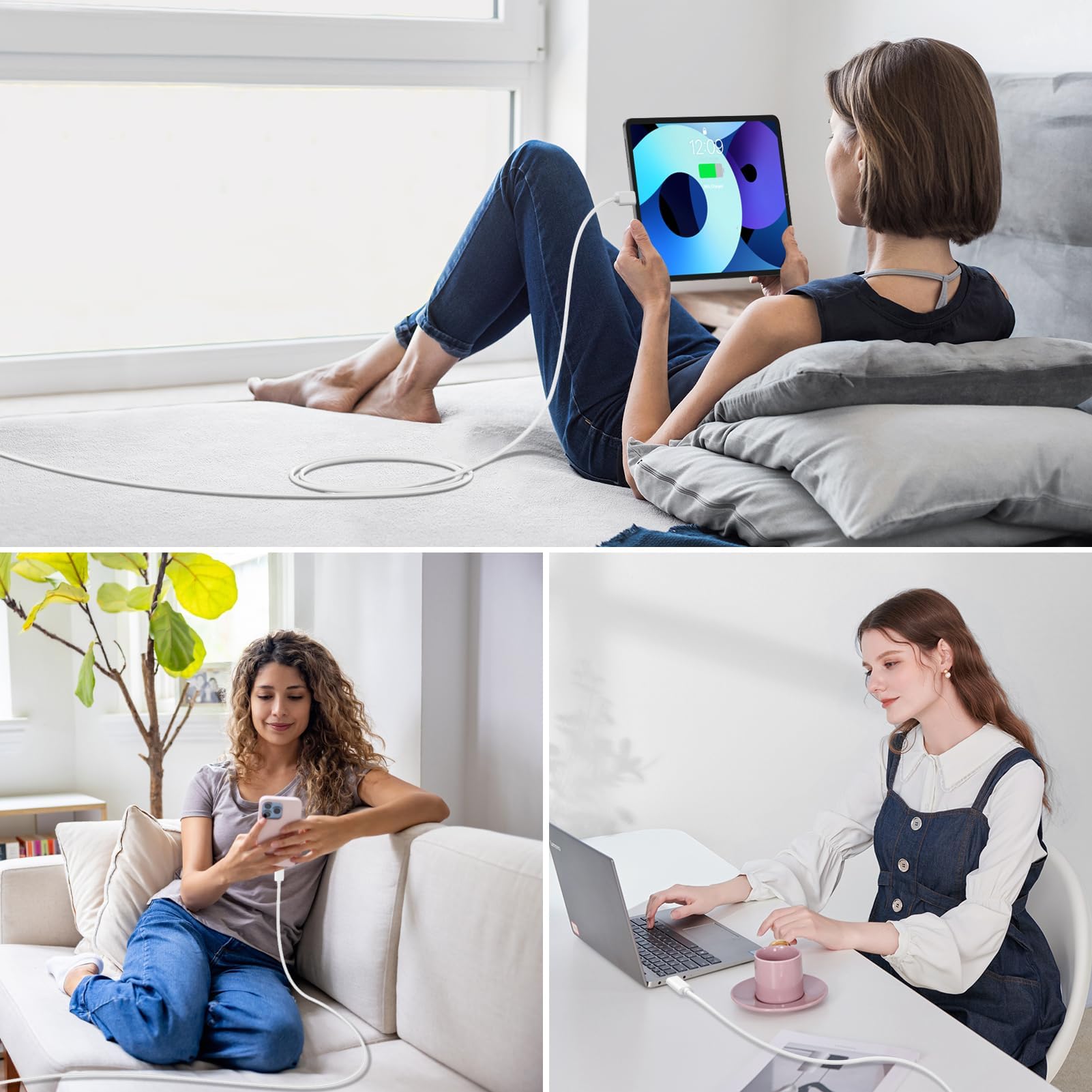 ZeroneTeck Car Carplay Cable for iPhone 15 16 USB A to C Charger 6FT High Speed Data Transfer Cable for MacBook iPad Pro Air 10th Gen White - View 7 of 8