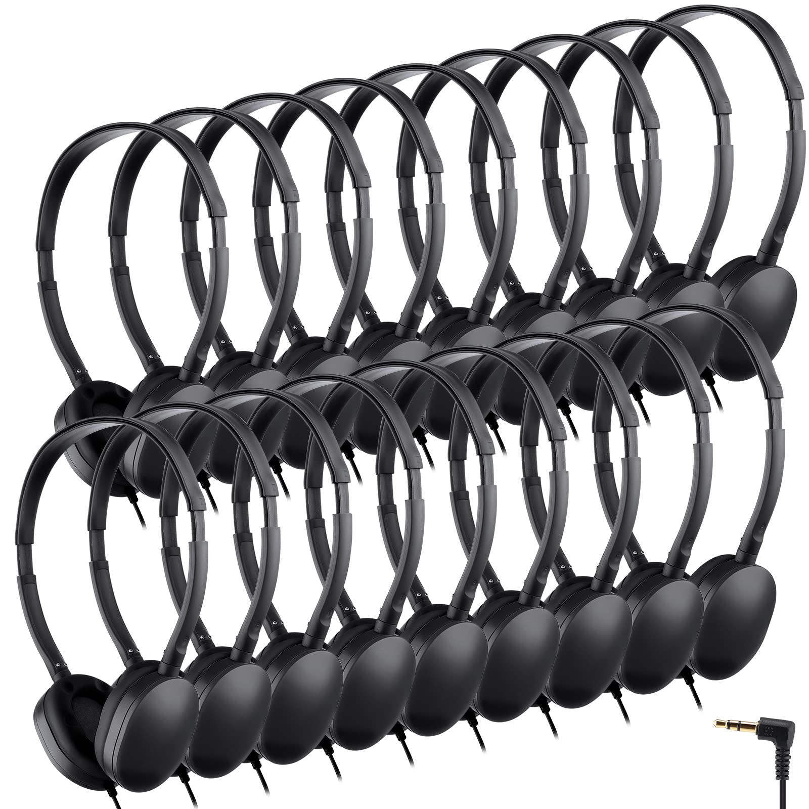 Konohan 18 Pack Class Set Headphones for Students Adjustable Wired Earphones for Classroom School Teacher Supplies Black