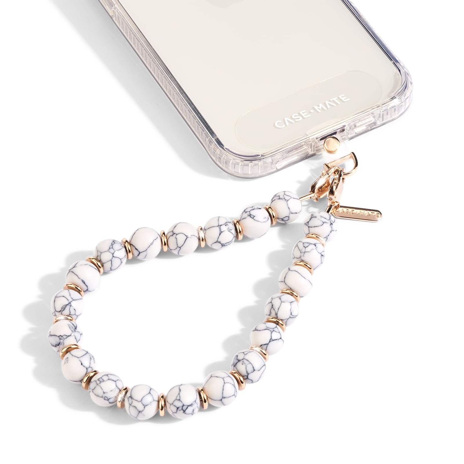 Case-Mate Case-Mate Beaded Marble Phone Charm & Anti-Theft Strap | Hands-Free Wristlet for iPhone, Samsung, Google Pixel - White Marble