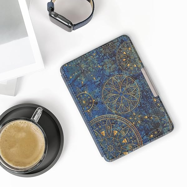 kwmobile KWMobile Kindle Paperwhite Case - Golden Mandalas Yellow/Dark Blue eReader Cover - View 4 of 10