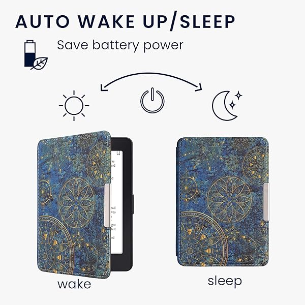 kwmobile KWMobile Kindle Paperwhite Case - Golden Mandalas Yellow/Dark Blue eReader Cover - View 5 of 10