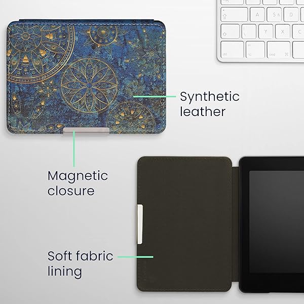 kwmobile KWMobile Kindle Paperwhite Case - Golden Mandalas Yellow/Dark Blue eReader Cover - View 7 of 10