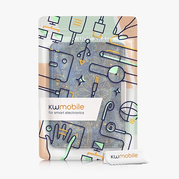 kwmobile KWMobile Kindle Paperwhite Case - Golden Mandalas Yellow/Dark Blue eReader Cover - View 9 of 10