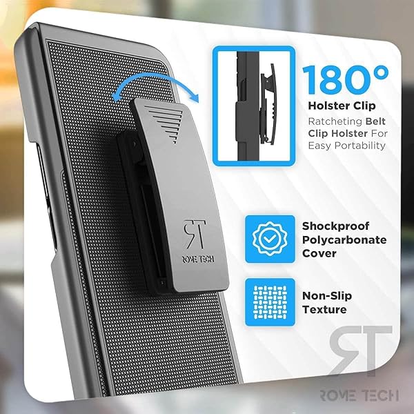 Rome Tech Rome Tech Belt Clip Holster Case with Pen Holder for Galaxy Z Fold 3 Heavy Duty Rugged Slide Phone Cover Black - View 6 of 8