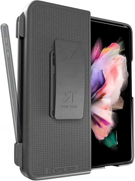 Rome Tech Rome Tech Belt Clip Holster Case with Pen Holder for Galaxy Z Fold 3 Heavy Duty Rugged Slide Phone Cover Black - View 2 of 8