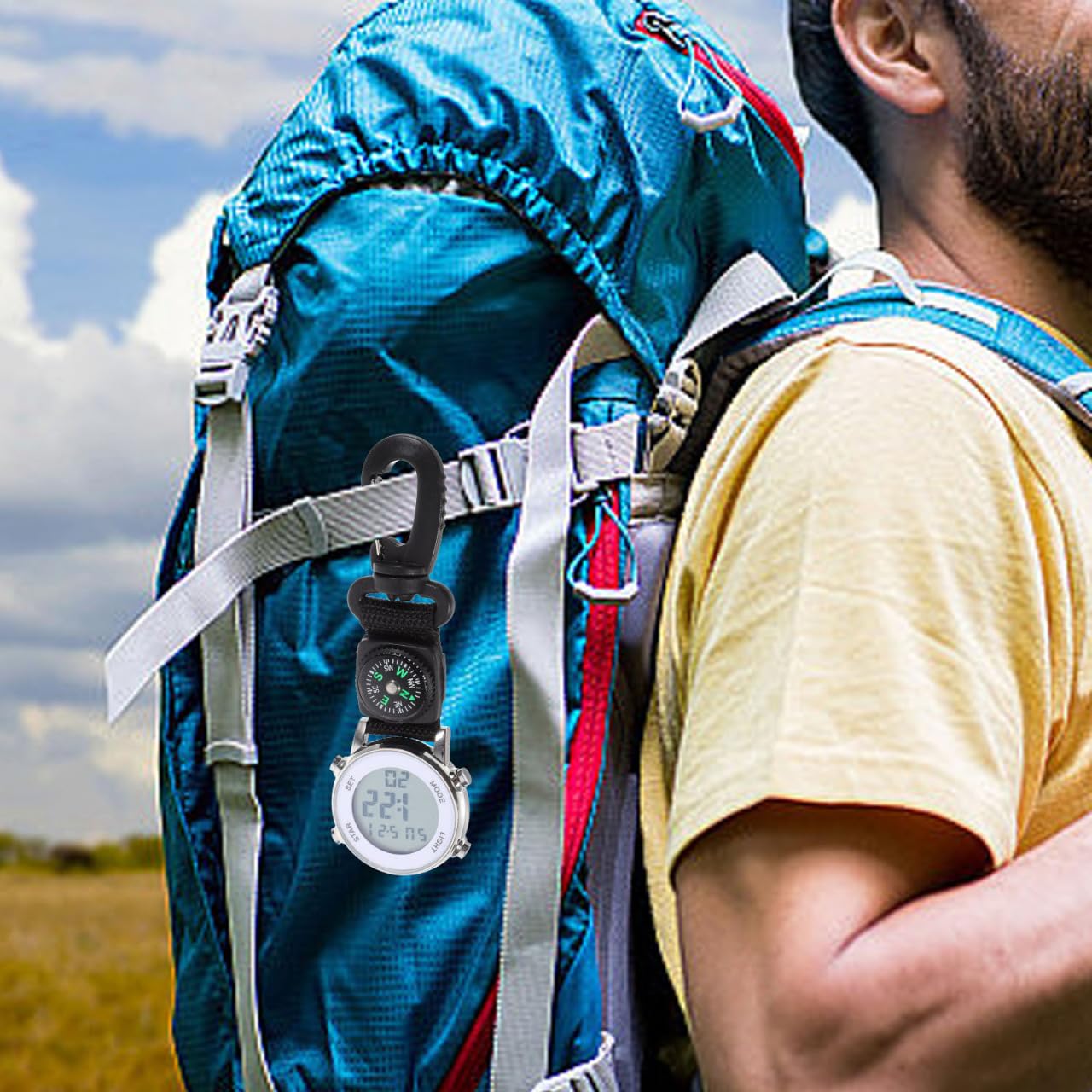 Mikikit Digital Pocket Watch Clip On Quartz Portable Hanging Buckle for Backpack Fob Ideal for Climbing Hiking Outdoor Sports - View 2 of 9