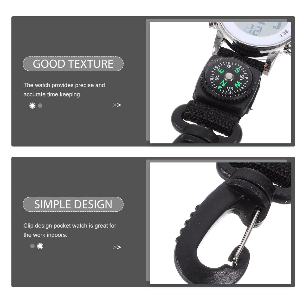 Mikikit Digital Pocket Watch Clip On Quartz Portable Hanging Buckle for Backpack Fob Ideal for Climbing Hiking Outdoor Sports - View 5 of 9