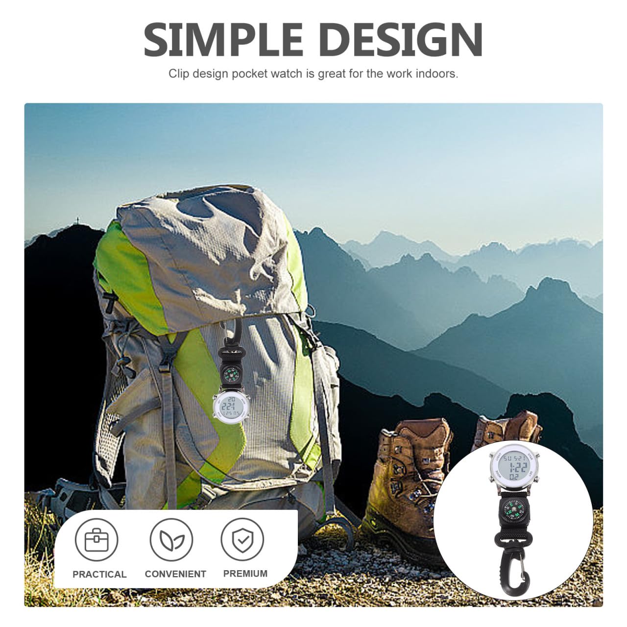 Mikikit Digital Pocket Watch Clip On Quartz Portable Hanging Buckle for Backpack Fob Ideal for Climbing Hiking Outdoor Sports - View 7 of 9