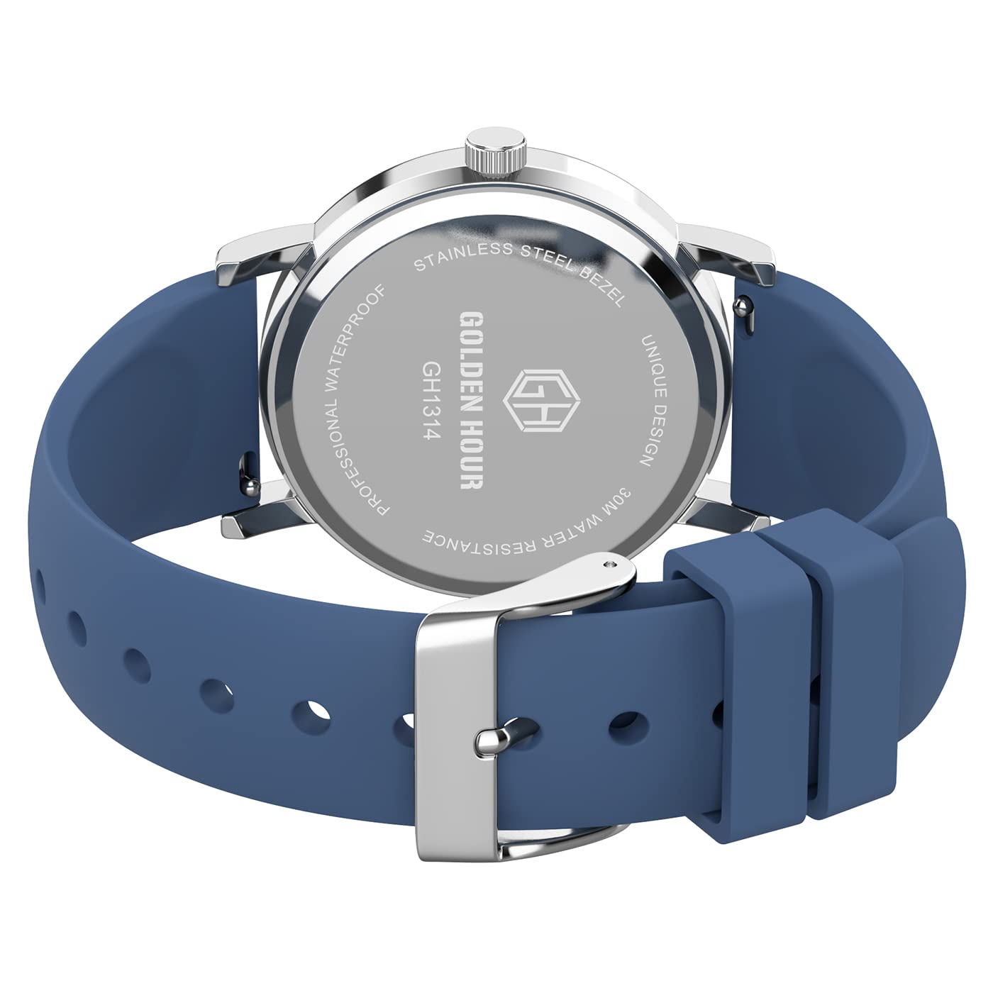 Golden Hour Waterproof Nurse Watch 38mm 24 Hour Luminous Dial Red Second Hand Silicone Band Navy Blue - View 6 of 8