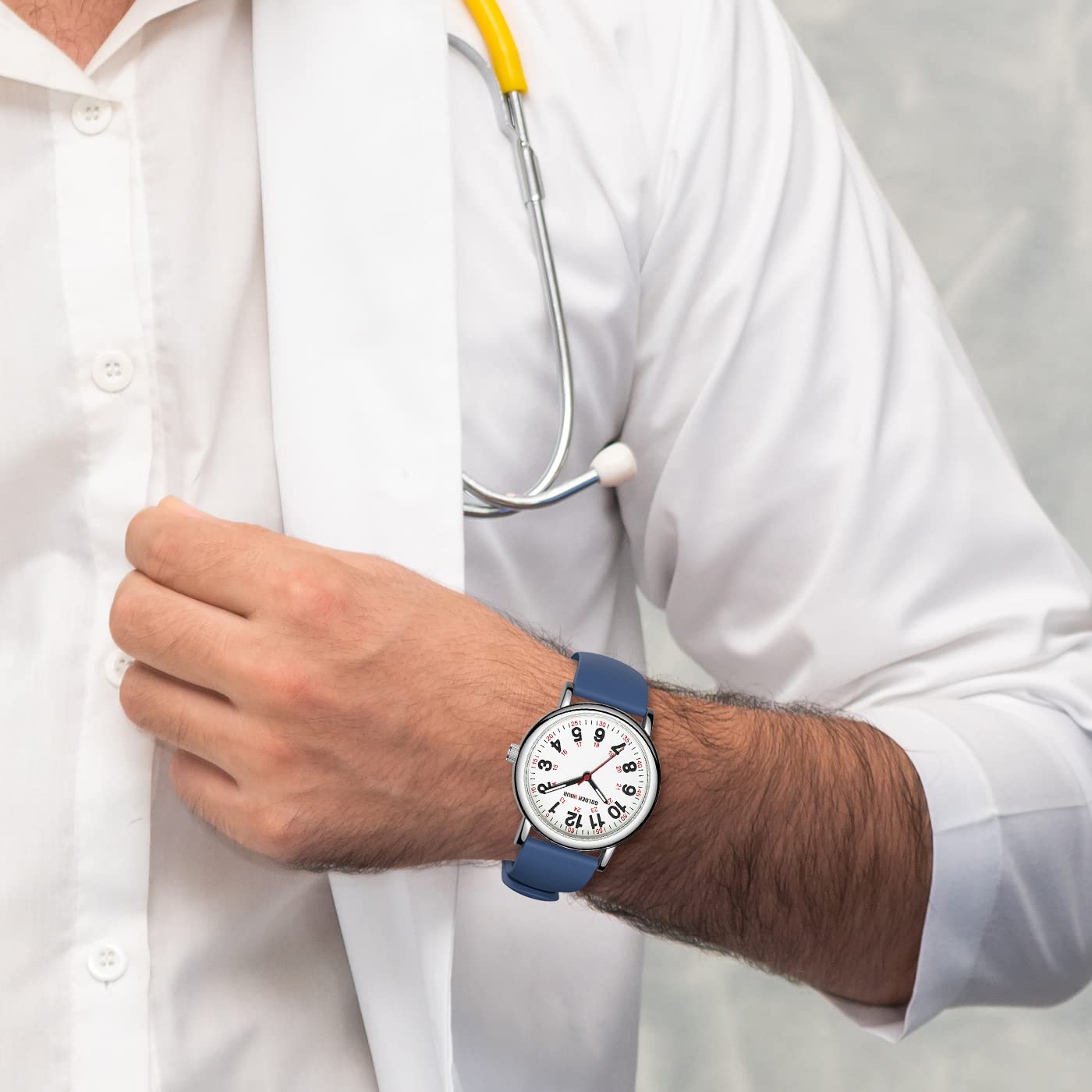 Golden Hour Waterproof Nurse Watch 38mm 24 Hour Luminous Dial Red Second Hand Silicone Band Navy Blue - View 8 of 8