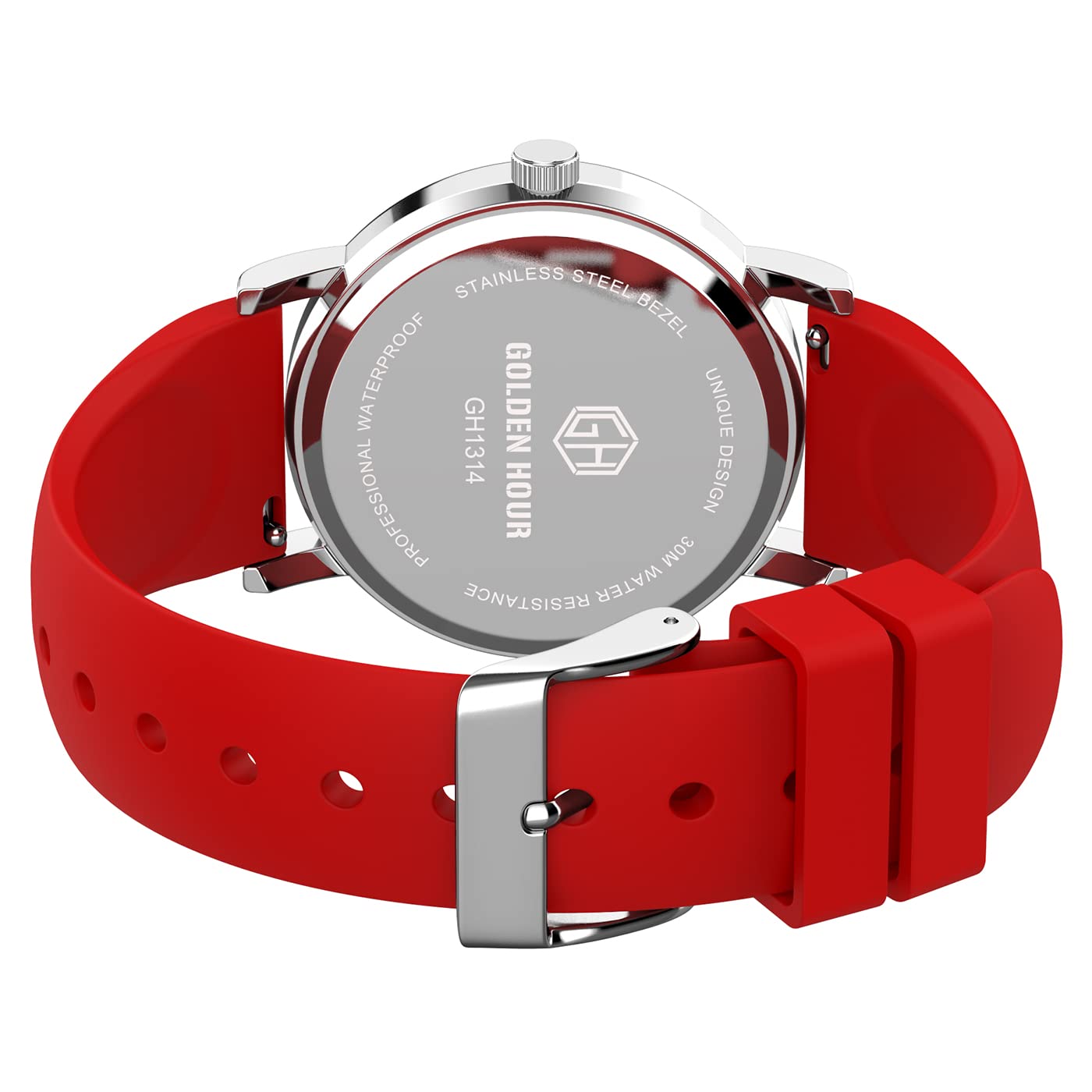 GOLDEN HOUR Waterproof Nurse Watch for Medical Professionals Unisex Analog Display Silicone Band 38mm Case Red - View 6 of 8