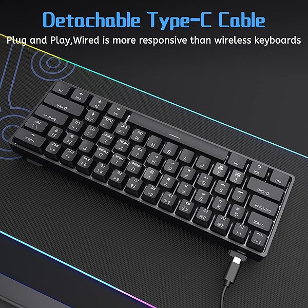 DIERYA DIERYA DK61se 60% Mechanical Keyboard Wired Gaming Keyboard with Blue Switches LED Backlit Compact 61 Keys for Windows Laptop PC Gamer - View 7 of 9