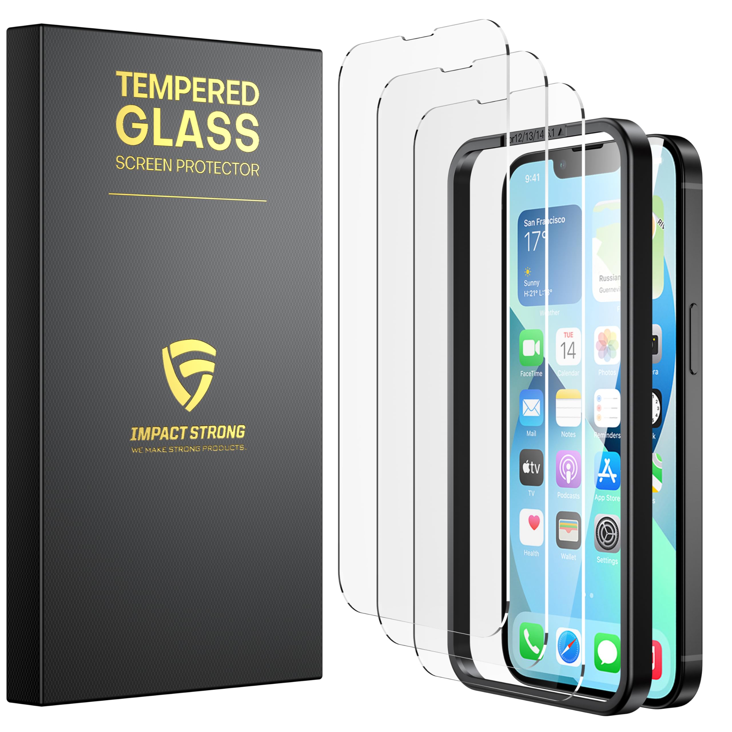 ImpactStrong ImpactStrong Shatterproof Tempered Glass Screen Protector for iPhone 14 - 9H Hardness, Easy Install, Bubble Free, 3-Pack