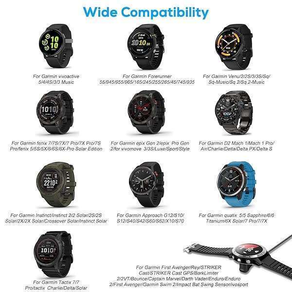 MENEEA 2 Pack Charging Cable Charger for Garmin Watch Fenix 7 7S 7X 6 6S 6X 5 5S, Forerunner 245 945, Instinct 2 2S, Vivoactive 4 4S 3, Vivosmart 5, 3.3FT/1m Upgraded Lay-flat Charging Cord for Garmin Watch - View 4 of 9