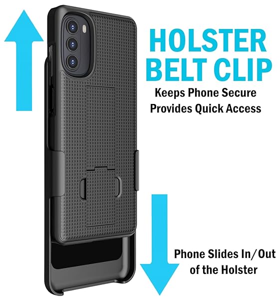 Nakedcellphone Motorola Moto G 5G (2022) Case with Clip & Kickstand - Slim Hard Shell Cover & Belt Holster Combo - View 6 of 10