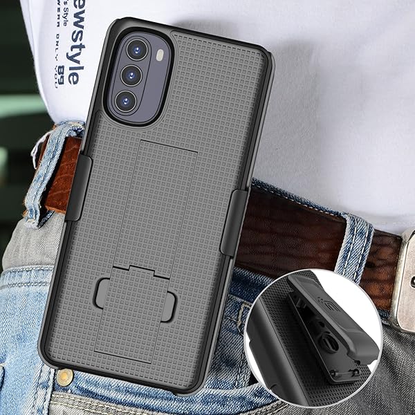 Nakedcellphone Motorola Moto G 5G (2022) Case with Clip & Kickstand - Slim Hard Shell Cover & Belt Holster Combo - View 7 of 10