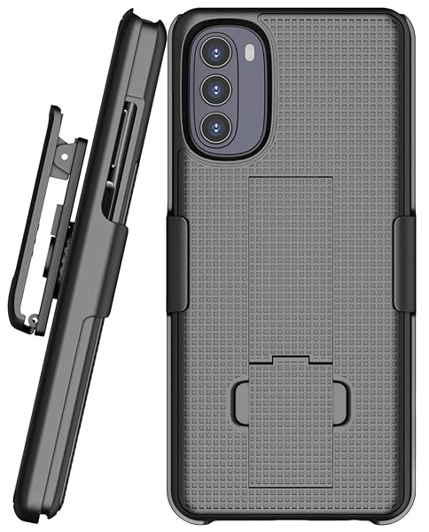 Nakedcellphone Motorola Moto G 5G (2022) Case with Clip & Kickstand - Slim Hard Shell Cover & Belt Holster Combo - View 9 of 10
