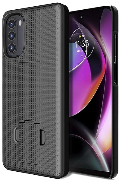 Nakedcellphone Motorola Moto G 5G (2022) Case with Clip & Kickstand - Slim Hard Shell Cover & Belt Holster Combo - View 10 of 10