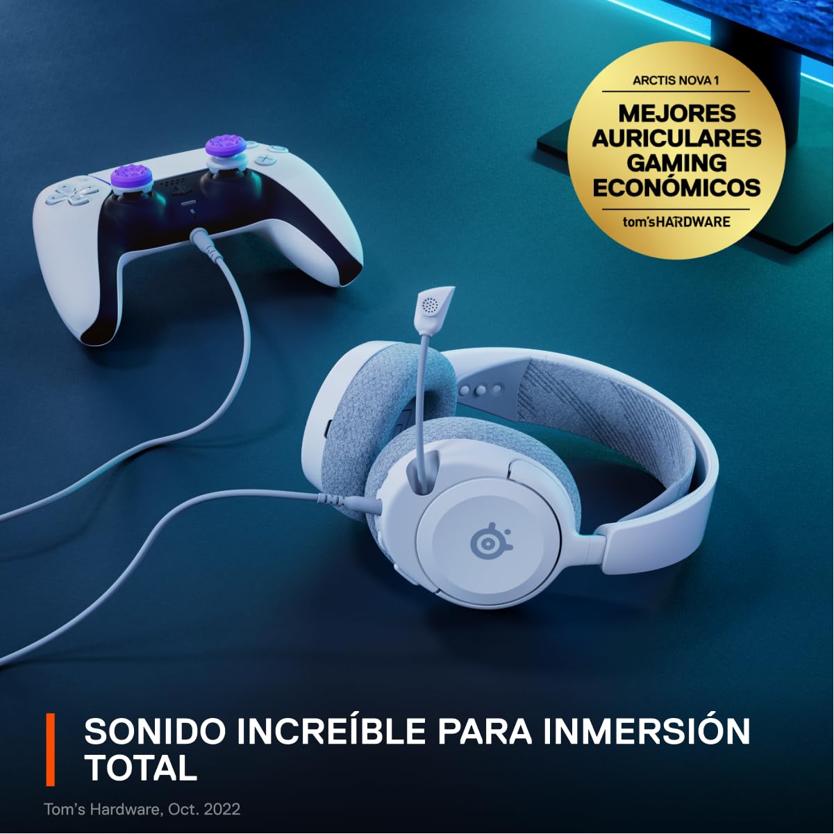SteelSeries SteelSeries Arctis Nova 1P Gaming Headset with Hi-Fi Drivers 360 Spatial Audio Lightweight Noise Cancelling Mic for PS5 PS4 PC Xbox Switch White - View 4 of 8