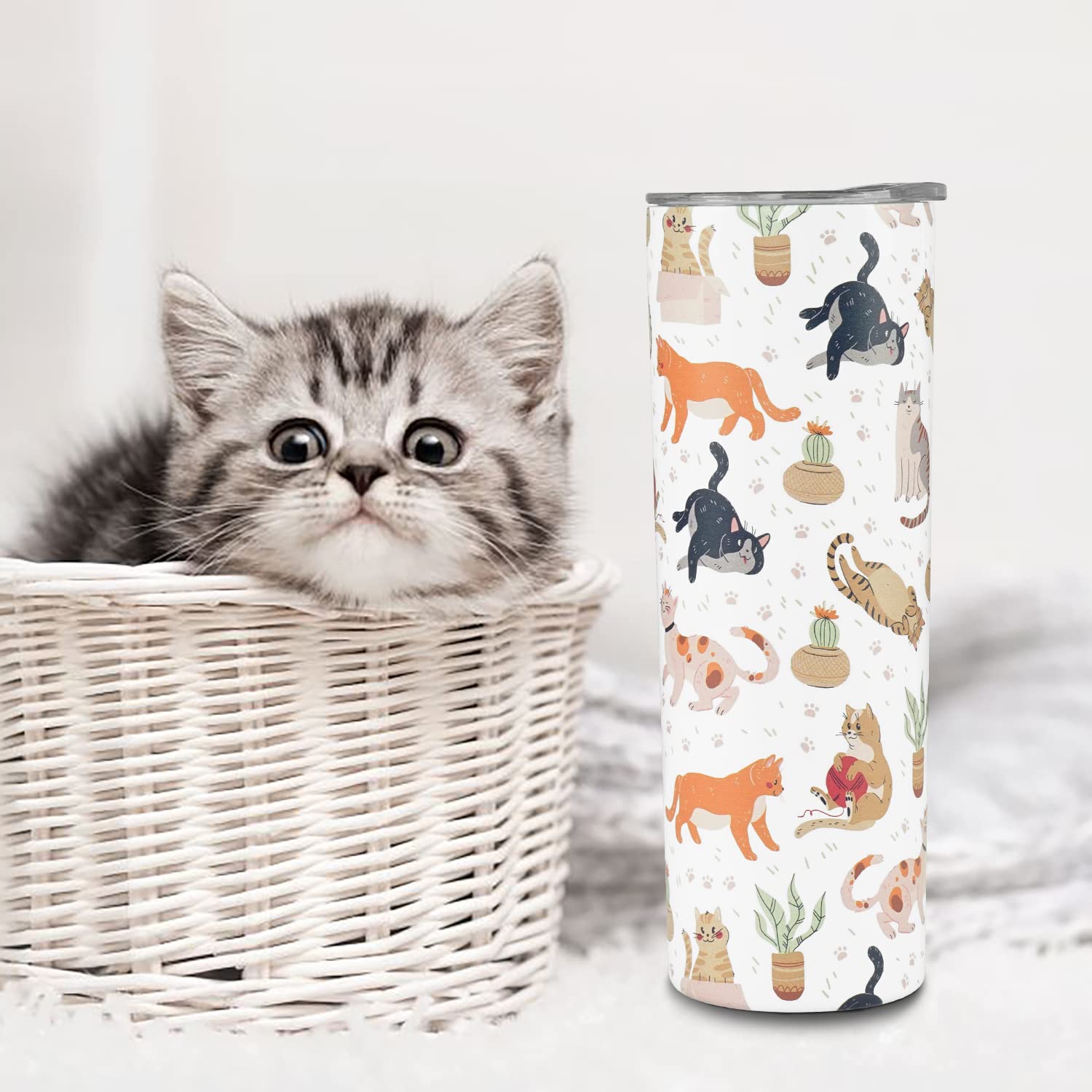 Heqianco Heqianco 20oz Cat Tumbler with Lid and Straw Insulated Stainless Steel Cat Gifts for Cat Lovers and Cat Moms Travel Coffee Mug - View 2 of 7