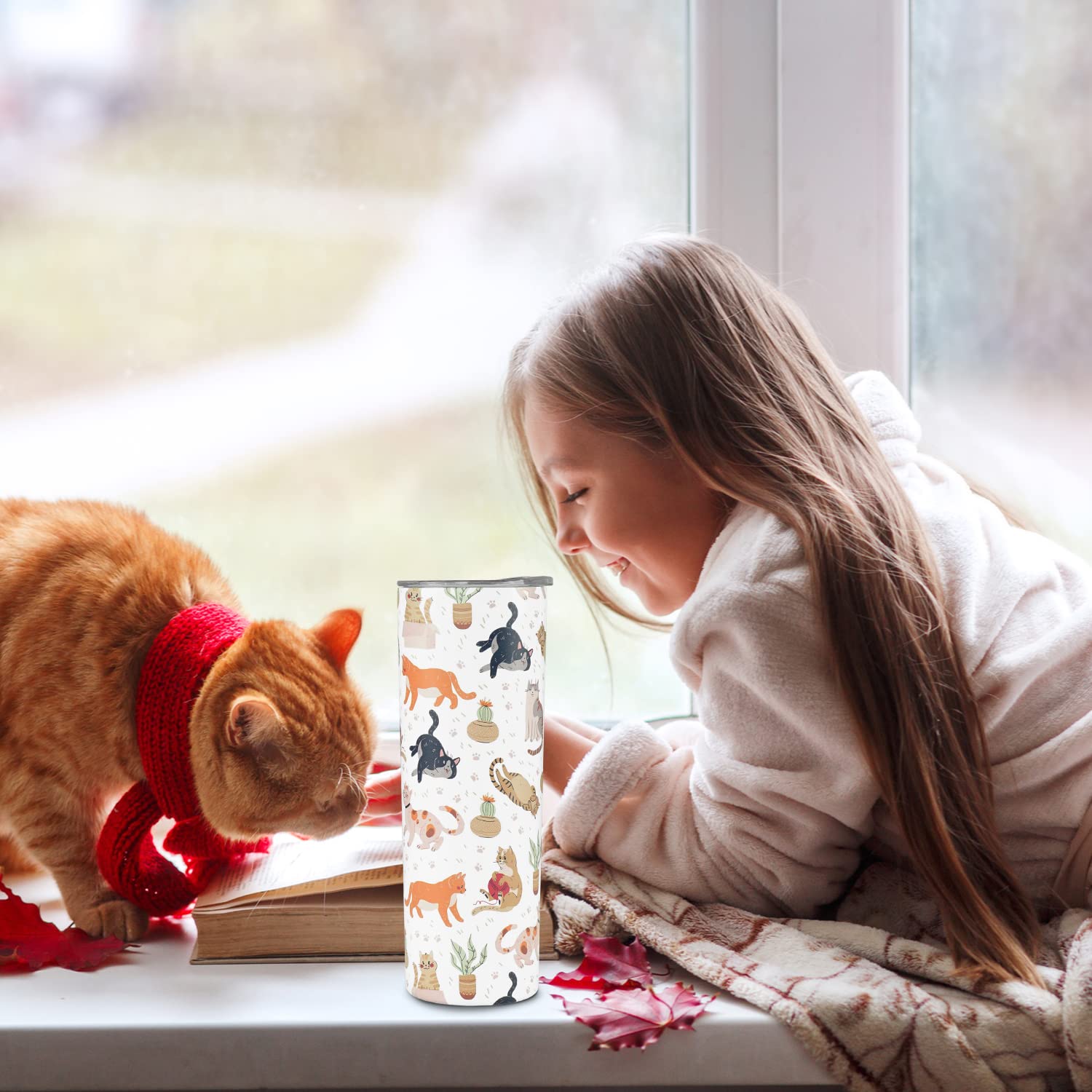 Heqianco Heqianco 20oz Cat Tumbler with Lid and Straw Insulated Stainless Steel Cat Gifts for Cat Lovers and Cat Moms Travel Coffee Mug - View 3 of 7