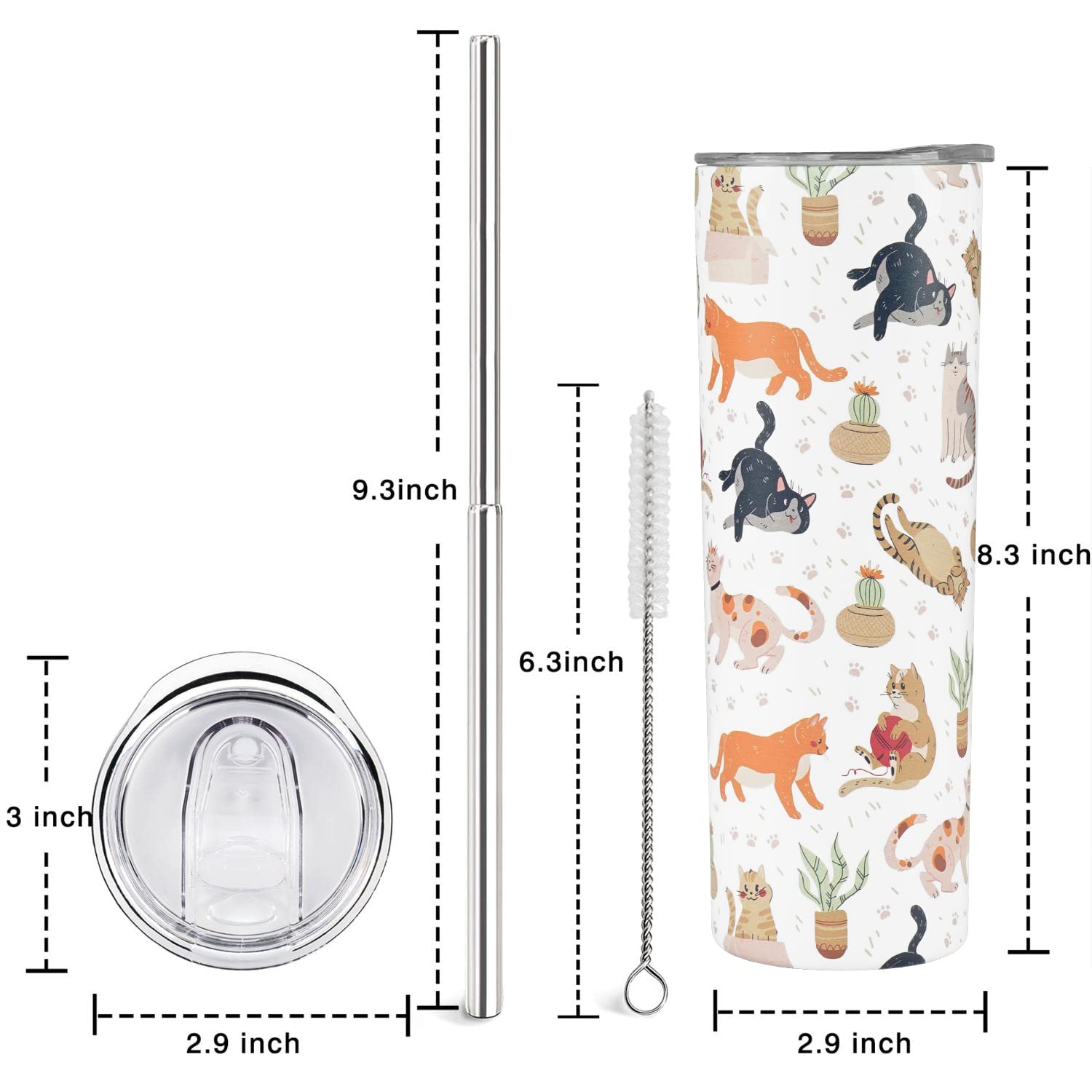 Heqianco Heqianco 20oz Cat Tumbler with Lid and Straw Insulated Stainless Steel Cat Gifts for Cat Lovers and Cat Moms Travel Coffee Mug - View 7 of 7