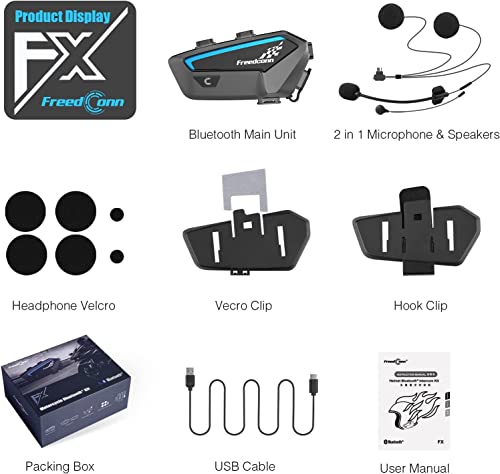 FreedConn FreedConn FX 10 Motorcycle Bluetooth Headset: Noise-Canceling, Music Sharing & FM Radio - Universal Intercom for Riders - View 11 of 11