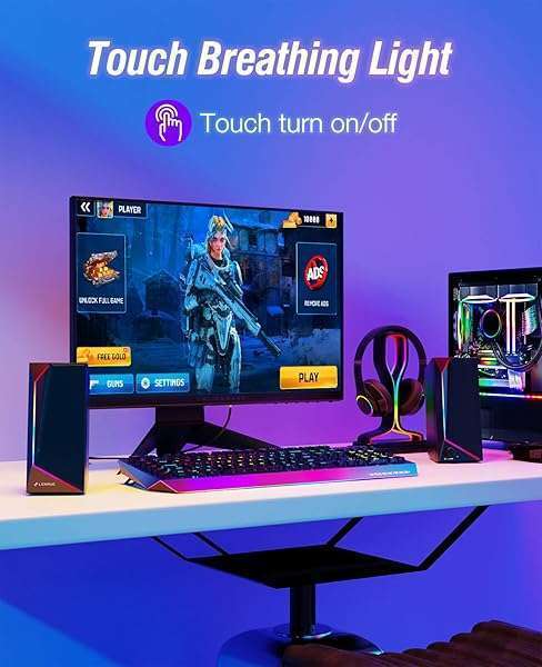 LENRUE LENRUE USB/USB-C Computer Speakers: Loud Stereo Sound & Headphone Jack for Desktop & Laptop - View 4 of 8